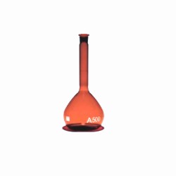 Amber volumetric flask PE stopper class A 0